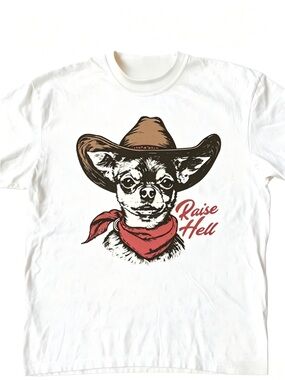 White Tee with Chihuahua Cowboy Graphic and Red Bandana Women Men T-shirt Unisex